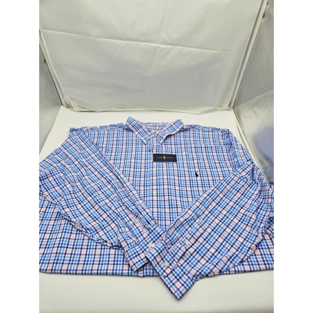 Polo Ralph Lauren Blue Check Plaid Pony Performance Button Down Shirt Men's 5XB